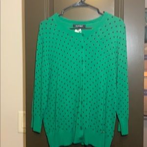 Ellen Tracy cardigan green and navy polka dots